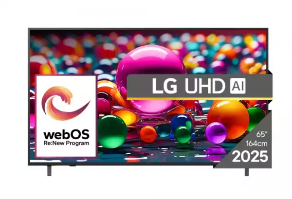 Телевизор LG 65UA75003LA, 65" 4K UltraHD TV 4K (3840x2160), DVB-T2/C/S2, webOS 25 Smart, ThinQ AI, Alpha 7 AI Processor, WiFi, HDR10 pro, HLG, ALLM/HGiG, 4K Upscaling, AI Sound pro, Multiple View, HDMI eARC, LAN, USB, Bluetooth, Google Cast, 2 Pole Stand, Black