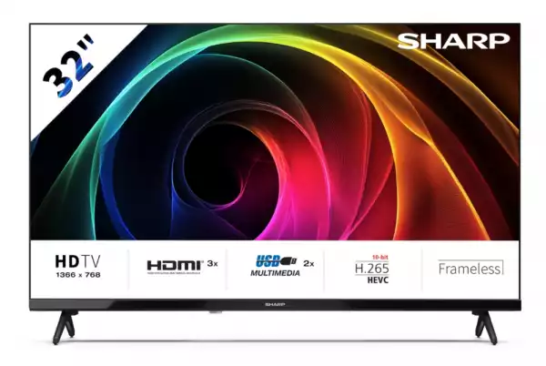 Телевизор Sharp 32HA1205E, 32" LED HD 1366x768 HD Frameless, 100 000:1, DVB-T/T2/C/S/S2, Active Motion 100, Speaker 2x8W, Dolby Digital, CI+, 3xHDMI (ARC/CEC), 2xUSB, LAN, Video/Audio input (3 x RCA), Hotel Mode, E, 2 pole Stand Телевизор Sharp 32HA1205E, 32" LED HD 1366x768 HD Frameless, 100 000:1, DVB-T/T2/C/S/S2, Active Motion 100, Speaker 2x8W, Dolby Digital, CI+, 3xHDMI (ARC/CEC), 2xUSB, LAN, Video/Audio input (3 x RCA), Hotel Mode, E, 2 pole Stand