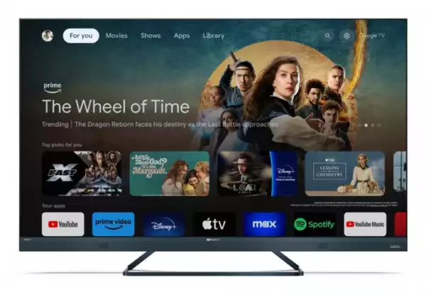 Телевизор Sharp 55FQ8EG, 55" QLED  GOOGLE TV, 4K 144Hz Quantum Dot 3840x2160 Aluminium Slim Frameless, AQUOS AI, DVB-T/T2/C/S/S2, 500 NIT, Active Motion 1400, HARMAN/KARDON, HDR10, Dolby Atmos, Dolby Vision, DTS:X, Google Assistant, HDMI eARC, Mini Composite/CVBS