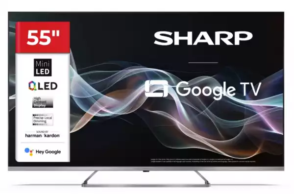 Телевизор Sharp 55JP7265E, 55" QLED Mini led Google TV, 4K Ultra HD 3840x2160 Frameless, AQUOS, DVB-T/T2/C/S/S2, Active Motion 1000, HDR10, Dolby Atmos, Dolby Vision, Google Assistant, HARMAN/KARDON, HDMI 2.1 with eARC, 3.5mm Headphone jack / line-out, USB, Wi-Fi