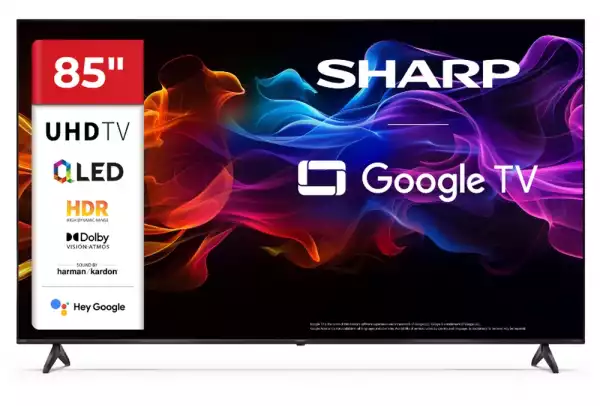 Телевизор Sharp 85HP5265E, 85" QLED Google TV, 4K Ultra HD  3840x2160 Frameless, 1 000 000:1, AQUOS, DVB-T/T2/C/S/S2, Active Motion 1000, HDR10, Dolby Atmos, Dolby Vision, Google Assistant, Google Cast, HDMI 2.1 with eARC, 3.5mm Headphone jack / line-out, HARMAN/K