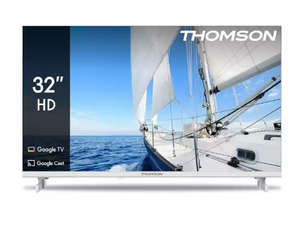 Телевизор Thomson 32" HD Google TV; 1366 x 768 (HD), DLED, 60 Hz, HDR10, Dolby Audio, Google Cast, DVB-T/T2/C/S/S2, Wi-Fi, Bluetooth, LAN, HDMI 3 (1.4), USB 2 (2.0), AV IN, Hotel mode, Adjustable Side Feet, White Телевизор Thomson 32" HD Google TV; 1366 x 768 (HD), DLED, 60 Hz, HDR10, Dolby Audio, Google Cast, DVB-T/T2/C/S/S2, Wi-Fi, Bluetooth, LAN, HDMI 3 (1.4), USB 2 (2.0), AV IN, Hotel mode, Adjustable Side Feet, White