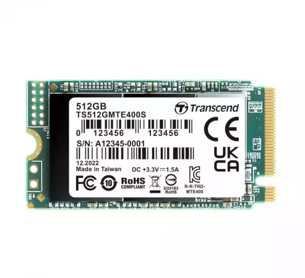 Transcend 512GB, M.2 2242, PCIe Gen3x4, NVMe, 3D TLC, DRAM-less