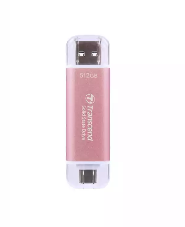 Transcend 512GB, USB External SSD, ESD310P, USB 10Gbps, Type C/ A, Pink