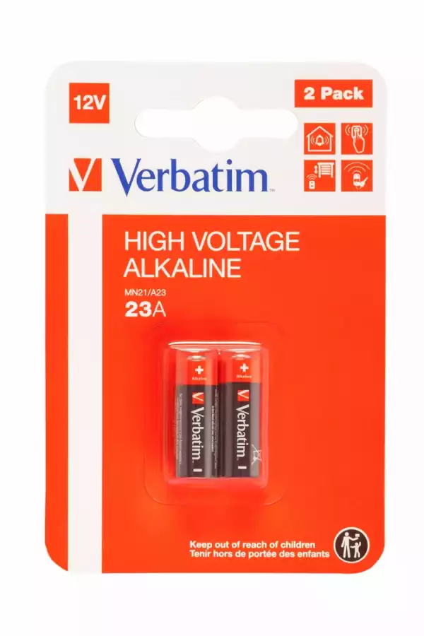 Verbatim ALKALINE BATTERY 12V 23A (MN21/A23) 2 PACK Verbatim ALKALINE BATTERY 12V 23A (MN21/A23) 2 PACK