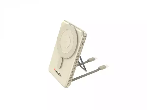 Verbatim Charge "n" Go 2C Power Bank Magnetic Wireless 5000mAh with 2 USB-C Cables & Stand Gold