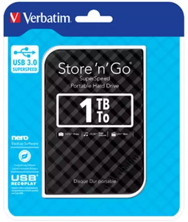 Verbatim STORE "N" GO 2.5" (6.35CM) Gen 2 1TB USB 3.0 Black