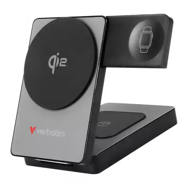 Verbatim Foldable 3-in-1 Qi2 Magnetic Wireless Power Bank 5000 mAh Grey