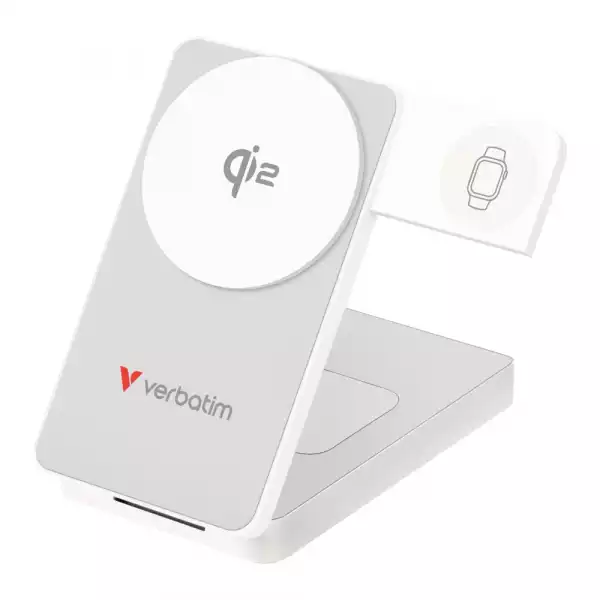 Verbatim Foldable 3-in-1 Qi2 Magnetic Wireless Power Bank 10000 mAh White