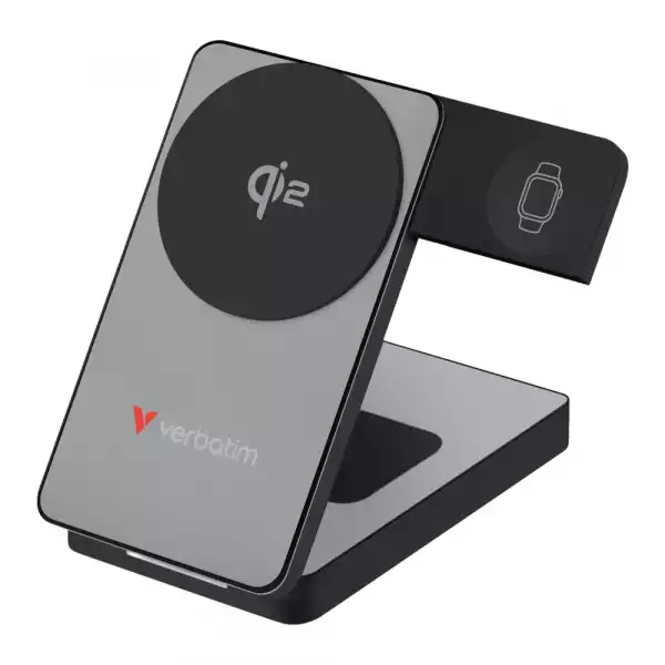 Verbatim Foldable 3-in-1 Qi2 Magnetic Wireless Power Bank 10000 mAh Grey