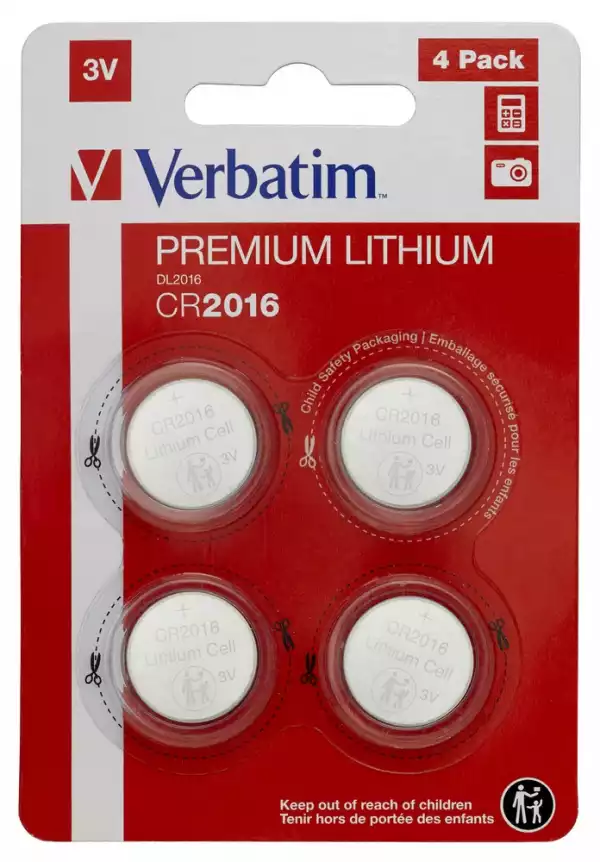 Verbatim LITHIUM BATTERY CR2016 3V 4 PACK Verbatim LITHIUM BATTERY CR2016 3V 4 PACK