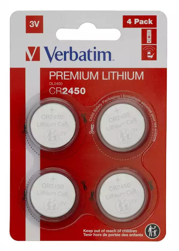 Verbatim LITHIUM BATTERY CR2450 3V 4 PACK Verbatim LITHIUM BATTERY CR2450 3V 4 PACK