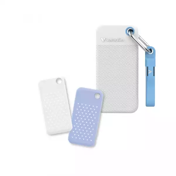 Verbatim Pocket SSD USB 3.2 Gen 2 2TB White/Light Blue incl. two rubber sleeves
