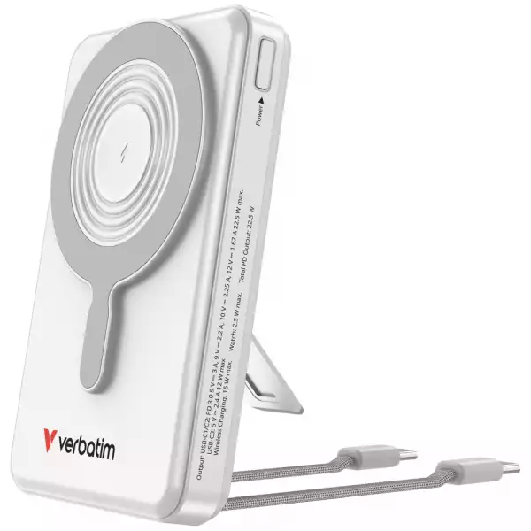 Verbatim Power Bank Magnetic Wireless 10.000 mAh C+C Display Silver