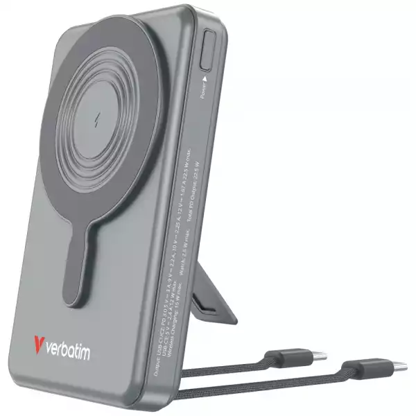 Verbatim Power Bank Magnetic Wireless 10.000 mAh C+C Display Grey Verbatim Power Bank Magnetic Wireless 10.000 mAh C+C Display Grey