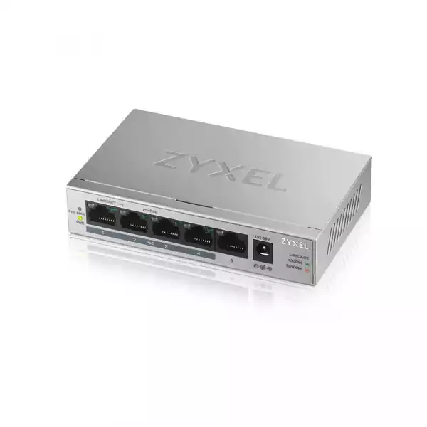 ZyXEL GS1005-HP, 5 Port Gigabit PoE+ unmanaged desktop Switch, 4 x PoE, 60 Watt