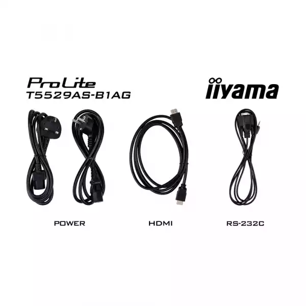 Дисплей IIYAMA T5529AS-B1AG, 54.6", VA panel, AG, 16:9, UHD 3840 x 2160, 6.5ms, 500cd/m2, 4000:1, DeepContrast-PCAP, 2x HDMI, USB-C, LAN, RS232c, IR, 2x USB, Speakers, Portrait, Android 14, iiSignage2, Quad Core A73, 4GB, 32GB, 24/7, 8H glass, VESA, Black