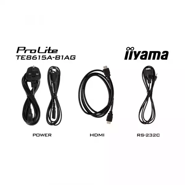 Дисплей IIYAMA TE8615A-B1AG, 85.6" IPS panel, Google EDLA, AG, UHD 3840x2160, 550cd/m2, 1200:1, 8ms, DeepContrast-IR+, 2x HDMI, DP, USB-C, RS232c, 2x LAN, 3x USB, USB-C out, HDMI out, Mic, Speakers, OPS slot, Android 14, iiWare 21E, Octa Core, 16GB, 128GB, WiFi, BT, Sensors, Black