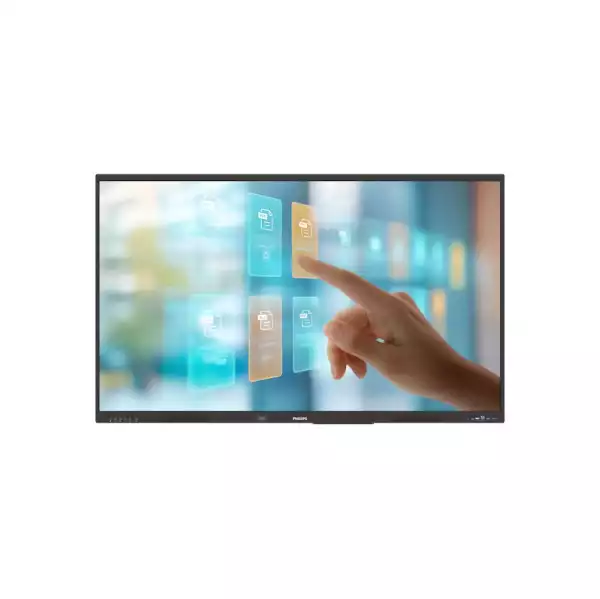 Дисплей Philips 65BDL4252E/00, 65 inch, IPS panel, AG, 0-gap Infrared touch, UHD 3840x2160, 400cd/m2, 1200:1, 8ms, Octa Core 4x A73 + 4x A53, 8GB, 128GB, Android 14, VGA, 3x HDMI, DP, USB-C, 4x USB, LAN, RS232C, HDMI out, OPS, Speakers, 18/7, VESA, Black