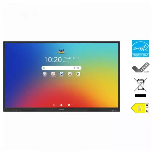 Дисплей ViewSonic IFP6535-1-1C, 65 inch, TFT panel, Google EDLA, Ultra Fine touch, 9H, AG, UHD 3840x2160, 450cd/m2, 5000:1, 6.5ms, Octa-Core, 8GB, 128GB, Android 16, VGA, 3x HDMI, DP, RS232, LAN, USB-C, USB, HDMI out, Speakers, OPS slot, VESA, Black