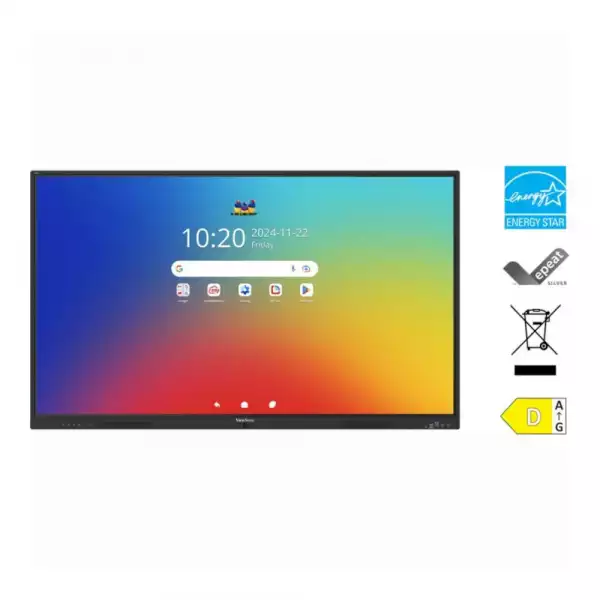 Дисплей ViewSonic IFP7535-1-1C, 75 inch, TFT panel, Google EDLA, Ultra Fine touch, 9H, AG, UHD 3840x2160, 450cd/m2, 5000:1, 6.5ms, Octa-Core, 8GB, 128GB, Android 16, VGA, 3x HDMI, DP, RS232, LAN, USB-C, USB, HDMI out, Speakers, OPS slot, VESA, Black