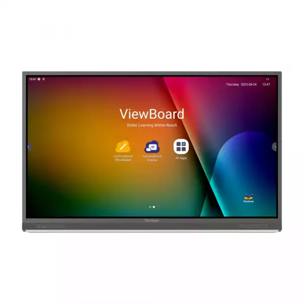 Дисплей ViewSonic IFP7552-2F, 75" VA LED panel, AG, Ultra Fine Touch, 16:9, 4K UHD 3840x2160, 7ms, 350cd/m2, 5000:1, Octa- Core CPU, 8GB, 64GB, VGA, 3x HDMI, DP, RS232, 2x LAN, HDMI Out, SPDIF, 3x USB-C, 5x USB-A, MIC, Speakers, Android 13, OPS Slot, myViewBoard, VESA, Black, Certified under the Android Enterprise Device License Agreement (EDLA)