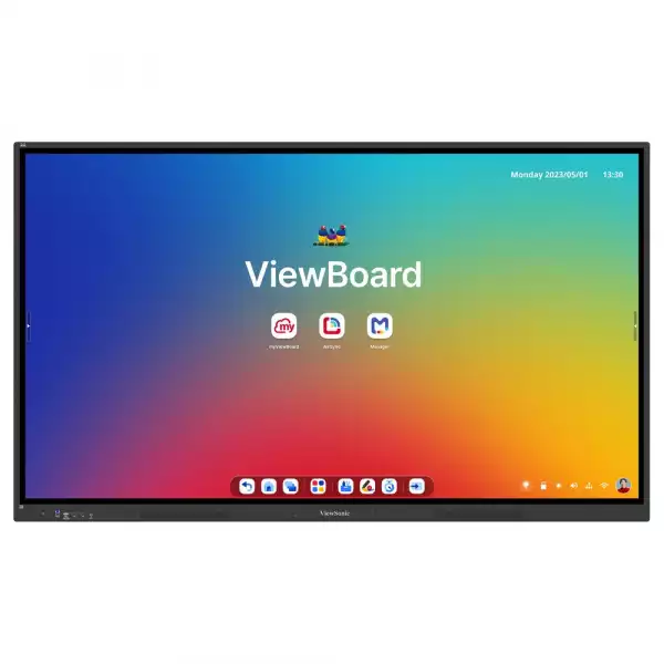 Дисплей ViewSonic IFP8634, 86" TFT DLED panel, AG, Ultra Fine Touch, 16:9, 4K UHD 3840x2160, 8ms, 450cd/m2, 5000:1, Quad- core, 8GB, 128GB storage, VGA, 3x HDMI, DP, RS232, 2x LAN, 2x USB-C, 5x USB-A, HDMI Out, SPDIF, micro SD, Speakers, Android 14 EDLA, OPS slot, VESA, Black