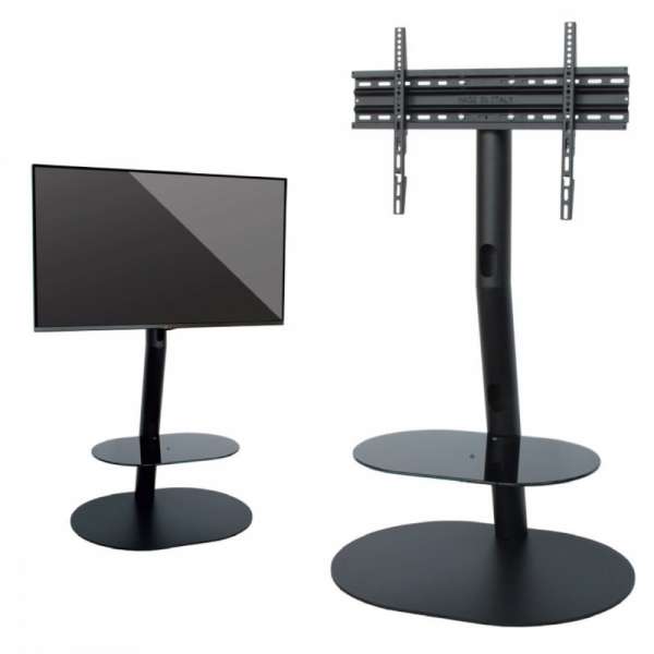 Елегантна мебел за дисплеи тип количка OMB SCEEN TOWER WH 32-55 inch, Max 35kg, Min 100x100, Max 600x400, Height 111 cm, Стъклен черен закален рафт, Hidden Cables, Easy Hanging System, Wheels, White, product code: H214