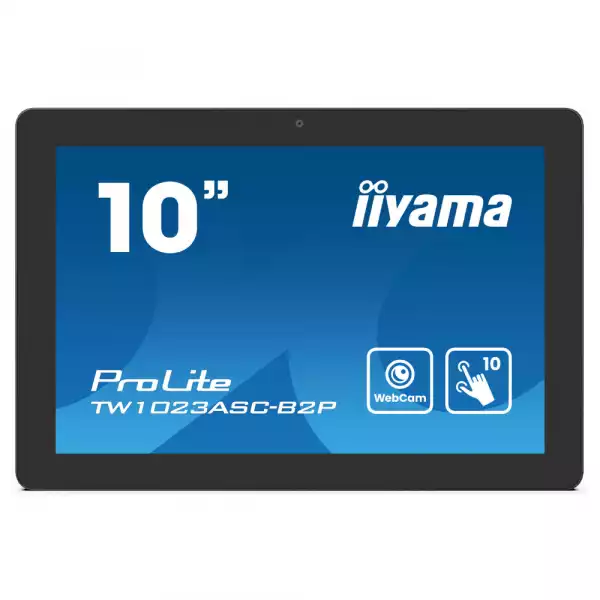 Компютър IIYAMA TW1023ASC-B2P, 10.1", IPS panel, FHD, 16:10, 450cd/m2, 1000:1, 25ms, 10-points PCAP touch, Android 13 OS, Quad-core A55*4, 4GB, 32GB, WIFi, BT, HDMI, 4x USB, LAN, Mic, PoE, Speakers, 24/7, Portrait, Face up, VESA 75, Black