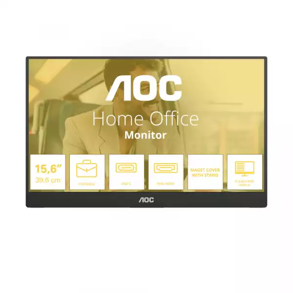 Монитор AOC 16T20E2, 15.6 inch portable monitor, IPS panel, AG, FHD 1920x1080, 250cd/m2, 1000:1, 50M:1, 60Hz, 4ms, Low Blue Ligh, Flicker-Free, mini HDMI, USB-C, Speaker, Magnetic cover with Stand, VESA, Black Монитор AOC 16T20E2, 15.6 inch portable monitor, IPS panel, AG, FHD 1920x1080, 250cd/m2, 1000:1, 50M:1, 60Hz, 4ms, Low Blue Ligh, Flicker-Free, mini HDMI, USB-C, Speaker, Magnetic cover with Stand, VESA, Black