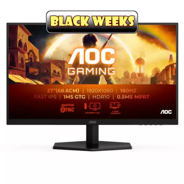 Монитор AOC 27G42E, 27", Gaming monitor, Fast IPS panel, AG, 16:9, FHD 1920x1080, 0.5ms, 180Hz, 300cd/m2, 1000:1, HDR 10, Adaptive Sync, Flicker Free, Low Blue Light , HDMI, DisplayPort, Audio Out, Tilt, VESA 100, Black
