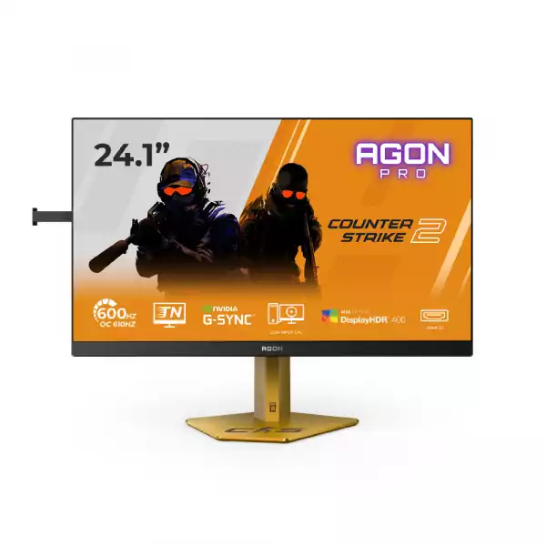 Монитор AOC CS24A, 24.1 inch Ultra-Fast TN eSports, AG, FHD 1920x1080, 500cd/m2, 1000:1, 610Hz, 0.3ms, G-SYNC Compatible, HDR400, 2x HDMI, DP, 4x USB, Audio out, HAS, Swivel, Tilt, Pivot, VESA, Black/Gold