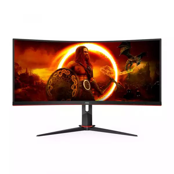 Монитор AOC CU34G2XP/BK, 34" Gaming monitor, VA WLED panel, Curved 1500R, AG, 21:9, UWQHD 3440x1440, 430cd/m2, 4000:1, 180Hz, 1ms, Freesync Premium, HDR 400, PiP+PbP, Flicker Free, Low Blue Light, 2x HDMI, 2x DP, 4x USB, USB-C, Tilt, HAS, Swivel, VESA, Black / Red
