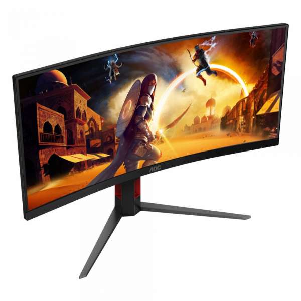 Монитор AOC CU34G4, 34" Gaming monitor, Fast VA panel, Curved 1500R, Anti-Glare, 21:9, UWQHD 3440x1440, 300cd/m2, 2500:1, 180Hz, 0.5ms, HDR 10, FreeSync Premium, Flicker Free, Low Blue Light, PiP+PbP, 2x HDMI, DP, Audio out, HAS, Swivel, Tilt, VESA 100, Black/Red