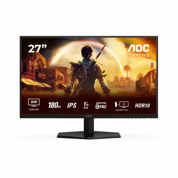 Монитор AOC Q27G42XE, 27" Gaming monitor, Fast IPS panel, QHD 2560x1440, 16:9, 0.5ms, 180Hz, 300cd/m2, 1000:1, HDR 10, Flicker Free, Low Blue Light, G-Sync compatible, 2x HDMI, DisplayPort, Audio Out, Speakers, Tilt, VESA 100, Black