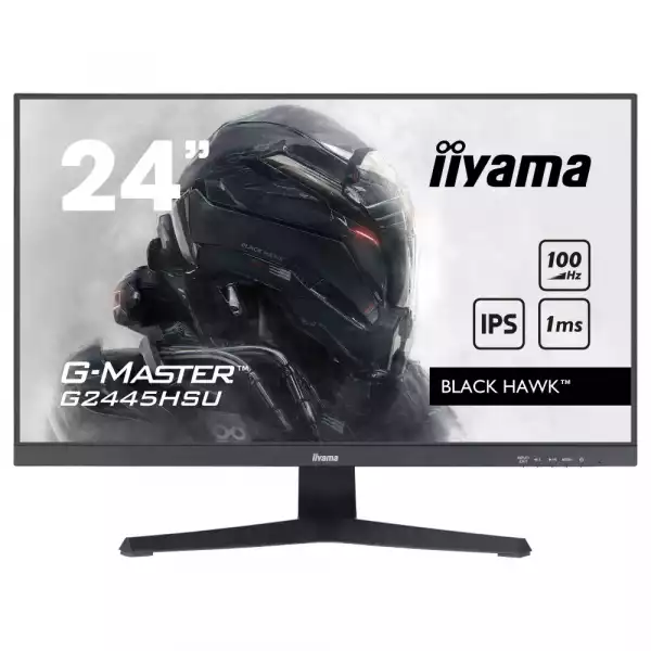 Монитор IIYAMA G2445HSU-B2, 23.8", Gaming monitor, IPS LED panel, AG, 16:9, FHD 1920x1080, 300cd/m2, 1300:1, 80M:1, 1ms, 100Hz, Adaptive Sync, Flicker free, HDMI, DisplayPort, 2x USB, Audio out, Speakers, Tilt, VESA 100, Black