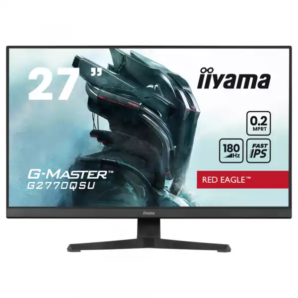 Монитор IIYAMA G2770QSU-B6, 27", Gaming monitor, Fast IPS panel, 16:9, WQHD 2560 x 1440, 400 cd/m2, 1200:1, 80M:1, 0.2ms MPRT, 180Hz, Blue light reducer, Flicker free, FreeSync, HDMI, DisplayPort, 4x USB, Audio out, Speakers, Tilt, VESA 100, Black