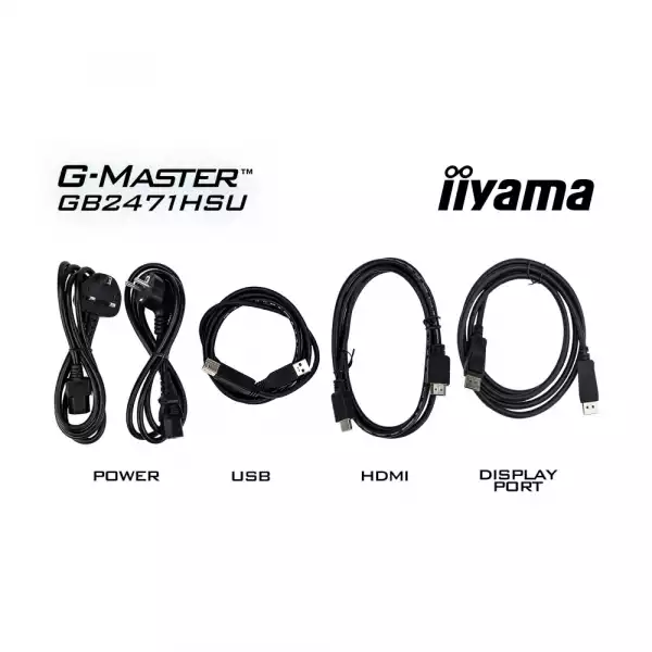 Монитор IIYAMA GB2471HSU-B1, 23.8" Gaming monitor, Fast IPS panel, 16:9, FHD 1920 x 1080, 350cd/m2, 1000:1, 240Hz, 0.3ms, HDR 10, 2x HDMI, DP, 2x USB, Audio out, Speakers, Adaptive Sync, G-SYNC, HAS, Swivel, Tilt, Pivot, Flicker Free, VESA 100, Black