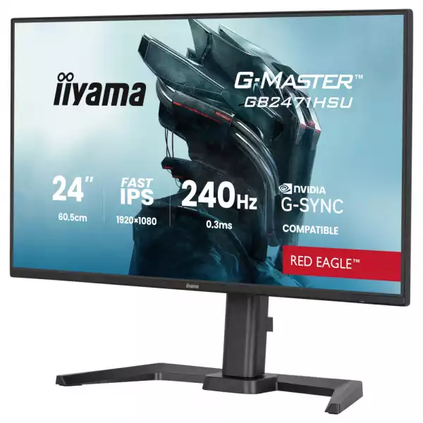 Монитор IIYAMA GB2471HSU-B1, 23.8" Gaming monitor, Fast IPS panel, 16:9, FHD 1920 x 1080, 350cd/m2, 1000:1, 240Hz, 0.3ms, HDR 10, 2x HDMI, DP, 2x USB, Audio out, Speakers, Adaptive Sync, G-SYNC, HAS, Swivel, Tilt, Pivot, Flicker Free, VESA 100, Black Монитор IIYAMA GB2471HSU-B1, 23.8" Gaming monitor, Fast IPS panel, 16:9, FHD 1920 x 1080, 350cd/m2, 1000:1, 240Hz, 0.3ms, HDR 10, 2x HDMI, DP, 2x USB, Audio out, Speakers, Adaptive Sync, G-SYNC, HAS, Swivel, Tilt, Pivot, Flicker Free, VESA 100, Black