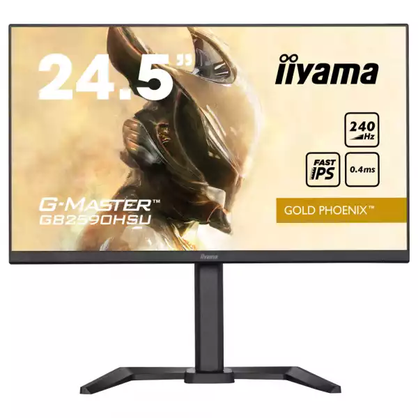 Монитор IIYAMA GB2590HSU-B5, 24.5", Gaming monitor, Fast IPS LED Panel, AG, 16:9, 1920x1080, 400cd/m2, 1000:1, 0.4ms, 240Hz, HDR400, FreeSync, Flicker Free, Blue light reducer, HDMI, DisplayPort, 2x USB, Speakers, HAS, Tilt, Pivot, VESA 100, Black