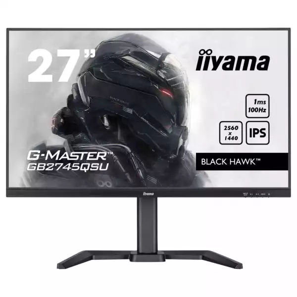 Монитор IIYAMA GB2745QSU-B2, 27", Gaming monitor, IPS panel, AntiGlare, 16:9, 2K QHD 2560x1440, 300cd/m2, 1300:1, 100Hz, 1ms, Adaptive Sync, Flicker free, HDMI, DP, 2x USB, Audio out, Speakers, HAS, Swivel, Tilt, Pivot, VESA 100, Black