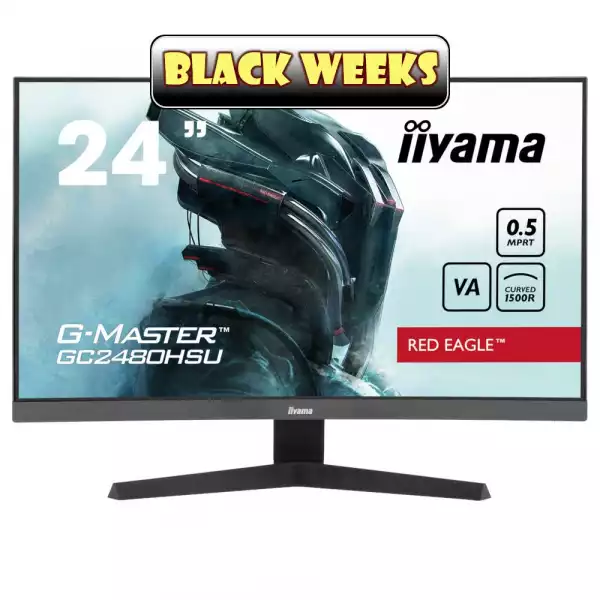 Монитор IIYAMA GC2480HSU-B1, 23.6" Curved Gaming Monitor, 1500R, VA panel, 16:9, FHD 1920x1080, 180Hz, 300 cd/m2, 3000:1, 80M:1, 0.5ms MPRT, Adaptive Sync, Flicker free, HDR, 2x HDMI, DP, 2x USB, Audio out, Tilt, VESA 100, Black Монитор IIYAMA GC2480HSU-B1, 23.6" Curved Gaming Monitor, 1500R, VA panel, 16:9, FHD 1920x1080, 180Hz, 300 cd/m2, 3000:1, 80M:1, 0.5ms MPRT, Adaptive Sync, Flicker free, HDR, 2x HDMI, DP, 2x USB, Audio out, Tilt, VESA 100, Black