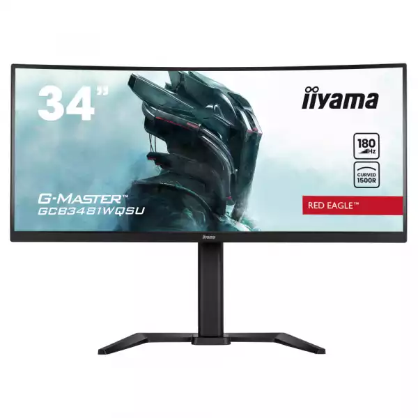 Монитор IIYAMA GCB3481WQSU-B1, 34", Gaming Curved monitor, VA panel, AG, 21:9, UWQHD 3440x1440, 500cd/m2, 4000:1, 0.3ms, 180Hz, FreeSync Premium, HDR 400, Flicker free, Blue light reducer, 2x HDMI, 2x DP, 4x USB, Speakers, HAS, Tilt, VESA 100, Black