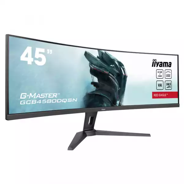 Монитор IIYAMA GCB4580DQSN-B1, 45", Gaming Curved monitor, VA panel, 1500R, 32:9, DQHD 5120x1440, 450cd/m2, 3000:1, 80М:1, 0.8ms, 165Hz, KVM, HDR400, FreeSync support, Flicker free, Blue Light reducer, 2x HDMI, DP, 3x USB, USB-C, LAN, Speakers, HAS, Tilt, VESA 100, Black