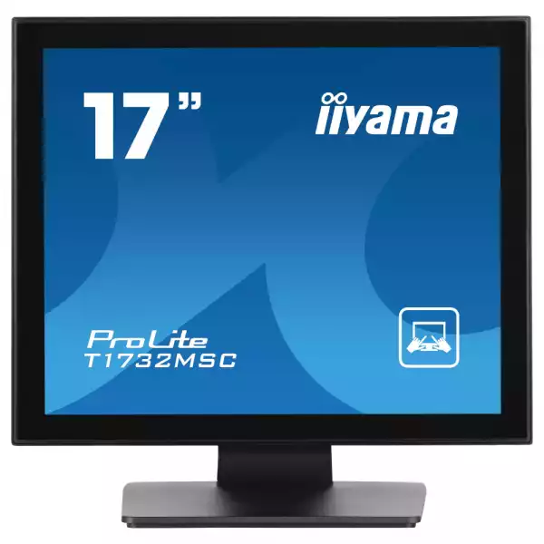 Монитор IIYAMA T1732MSC-B1SAG, 17", Touch monitor, Edge to edge glass, TN panel, AntiGlare, 5:4, 1280 x 1024, 250cd/m2, 1000:1, 5ms, Projective capacitive, VGA, HDMI, DisplayPort, Audio in, Speakers, IP54 Front, OSD key lock, Tilt, VESA 100, Black