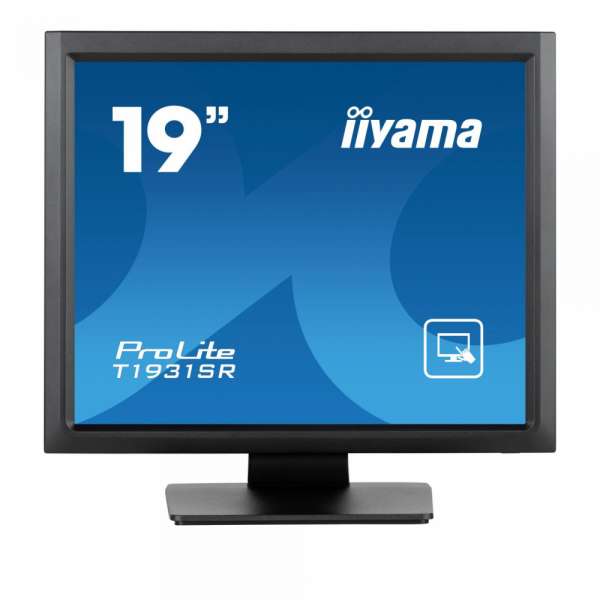 Монитор IIYAMA T1931SR-B1S, 19", IPS Panel, 5:4, 1280 x 1024, 250cd/m2, 1000:1, 14ms, Serial resistive touch, VGA, HDMI, DP, Speakers, IP54 (front), OSD key lock, Tilt, VESA 100, Black