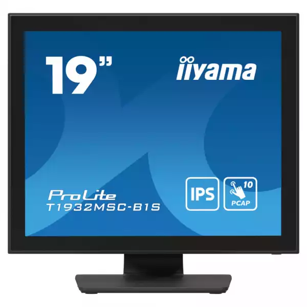 Монитор IIYAMA T1932MSC-B1S, 19", IPS panel, 5:4, 10-points PCAP touch, 250cd/m2, 1000:1, 14ms, Edge to edge glass, VGA, HDMI, DP, Mini jack, Speakers, IP54 Front, OSD key lock, Tilt, VESA 100, Black