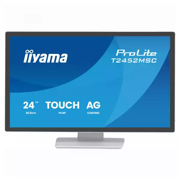 Монитор IIYAMA T2452MSC-W1AG, 24 inch, IPS panel, AG, FHD 1920x1080, 400cd/m2, 1000:1, 5ms, 10-pts PCAP touch, HDMI, DP, 2x USB, Audio out, Speakers, OSD key lock, Anti-fingerprint, Tilt, VESA 100, White
