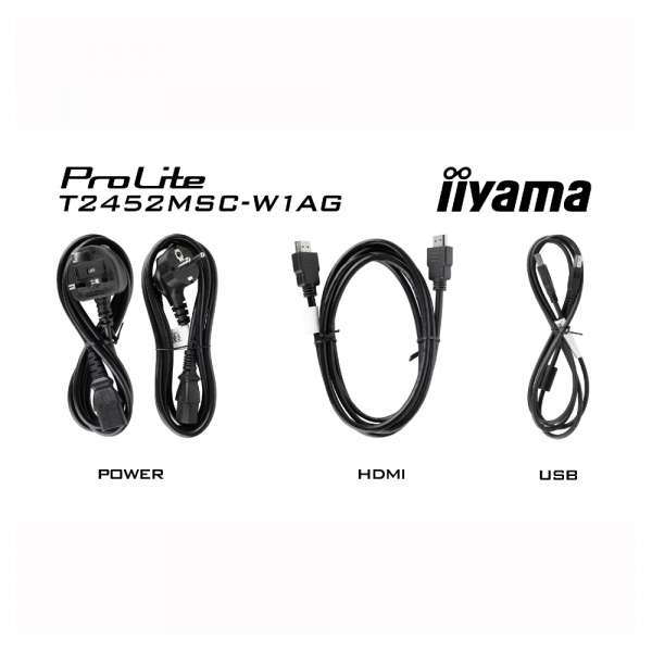 Монитор IIYAMA T2452MSC-W1AG, 24 inch, IPS panel, AG, FHD 1920x1080, 400cd/m2, 1000:1, 5ms, 10-pts PCAP touch, HDMI, DP, 2x USB, Audio out, Speakers, OSD key lock, Anti-fingerprint, Tilt, VESA 100, White