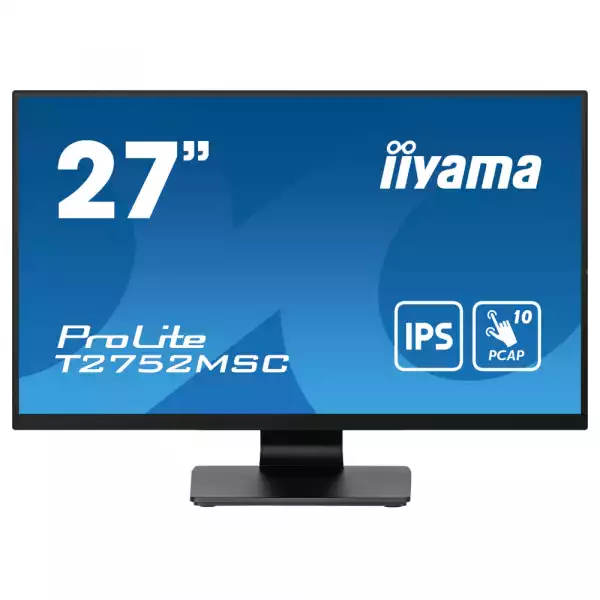 Монитор IIYAMA T2752MSC-B1, 27", IPS panel, Anti-Fingerprint, 7H, 16:9, 10-points PCAP touch, FHD 1920x1080, 400cd/m2, 1000:1, 5ms, 60Hz, OSD key lock, Flicker free, Blue light reducer, HDMI, DP, 2x USB, Mini jack, Speakers, Tilt, VESA 100, Black